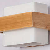 Trendy Square Wood and Glass Bedroom Wall Sconce Image - 10