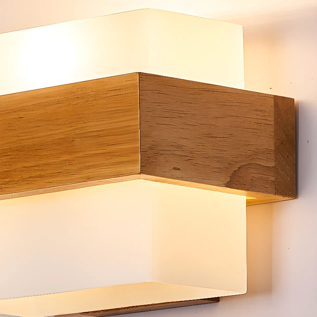 Trendy Square Wood and Glass Bedroom Wall Sconce Image - 12