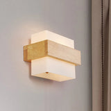 Trendy Square Wood and Glass Bedroom Wall Sconce Image - 4