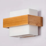 Trendy Square Wood and Glass Bedroom Wall Sconce Image - 6