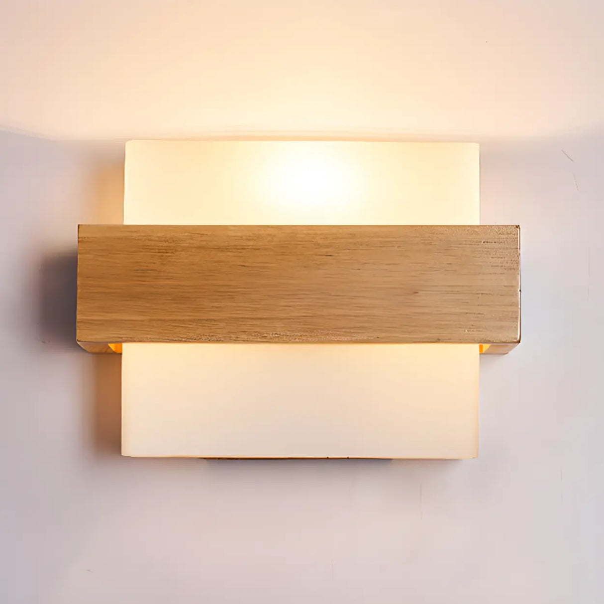 Trendy Square Wood and Glass Bedroom Wall Sconce Image - 7