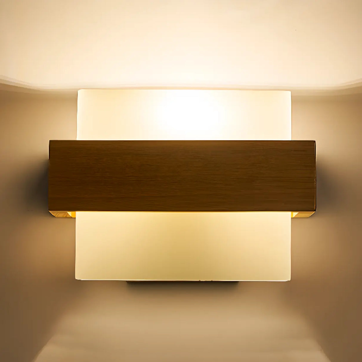 Trendy Square Wood and Glass Bedroom Wall Sconce Image - 8