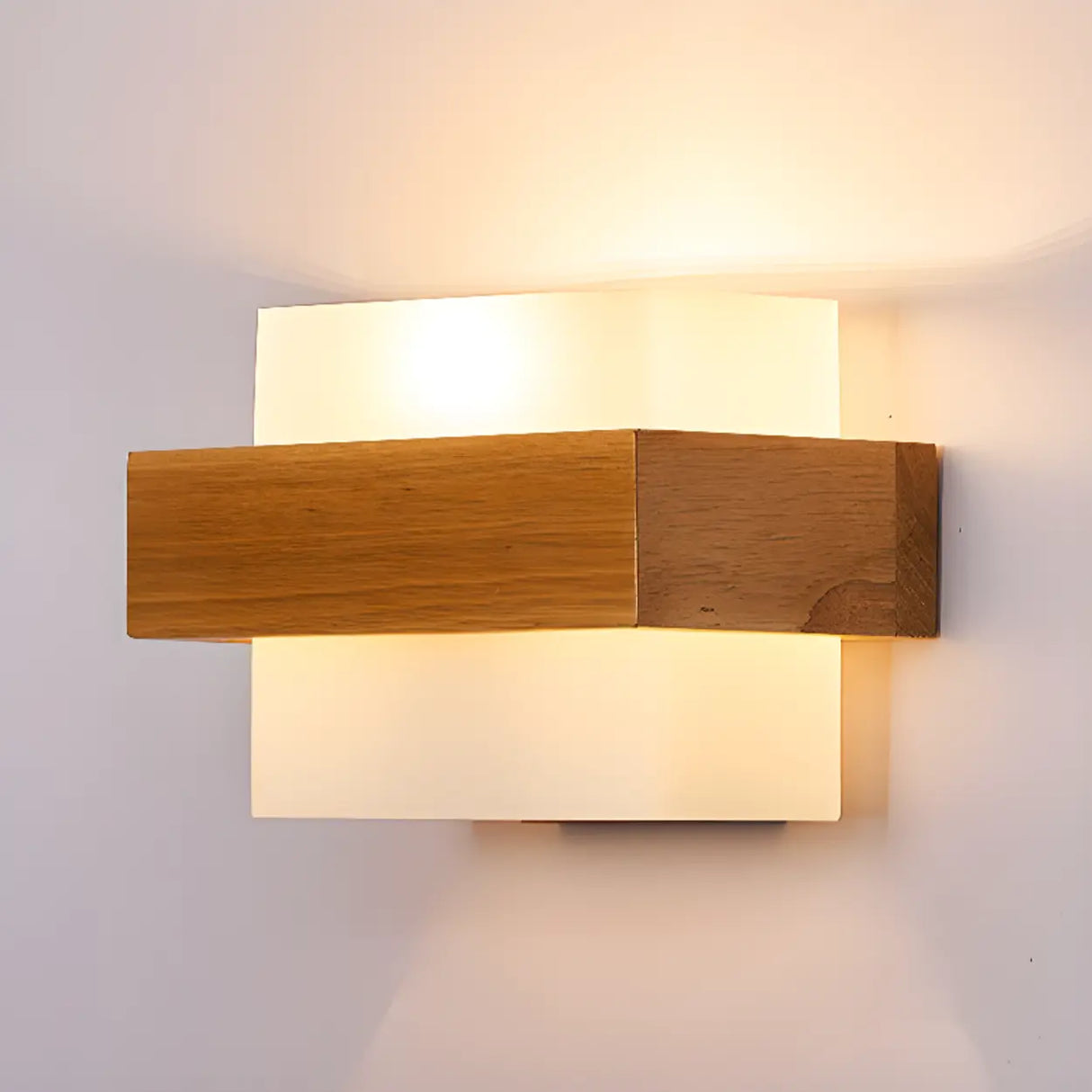 Trendy Square Wood and Glass Bedroom Wall Sconce Image - 9