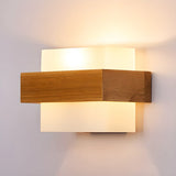 Trendy Square Wood and Glass Bedroom Wall Sconce Image - 9