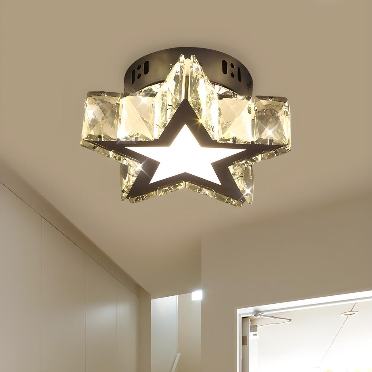 Trendy Star Crystal Chrome LED Flush Mount Ceiling Lamp Image - 1