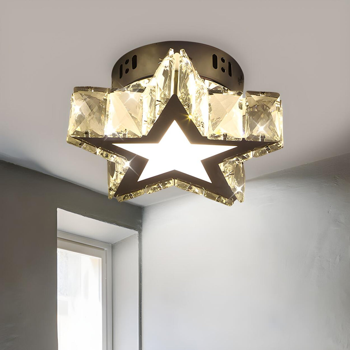 Trendy Star Crystal Chrome LED Flush Mount Ceiling Lamp Image - 2