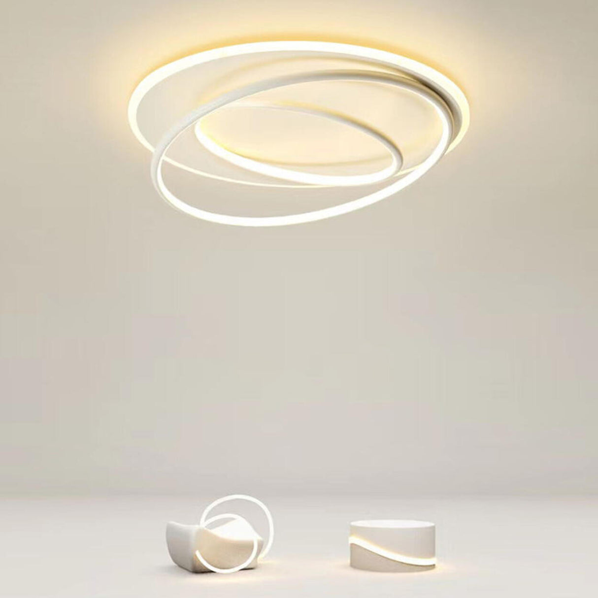 Trendy White Circular 3-Light LED Semi-Flush Mount Lamp Image - 1