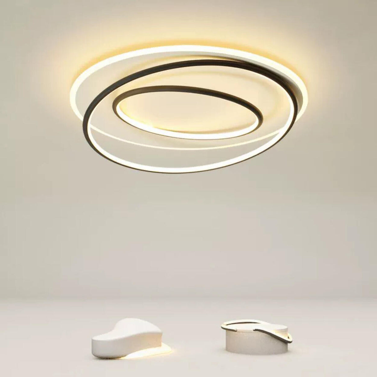 Trendy White Circular 3-Light LED Semi-Flush Mount Lamp Image - 5