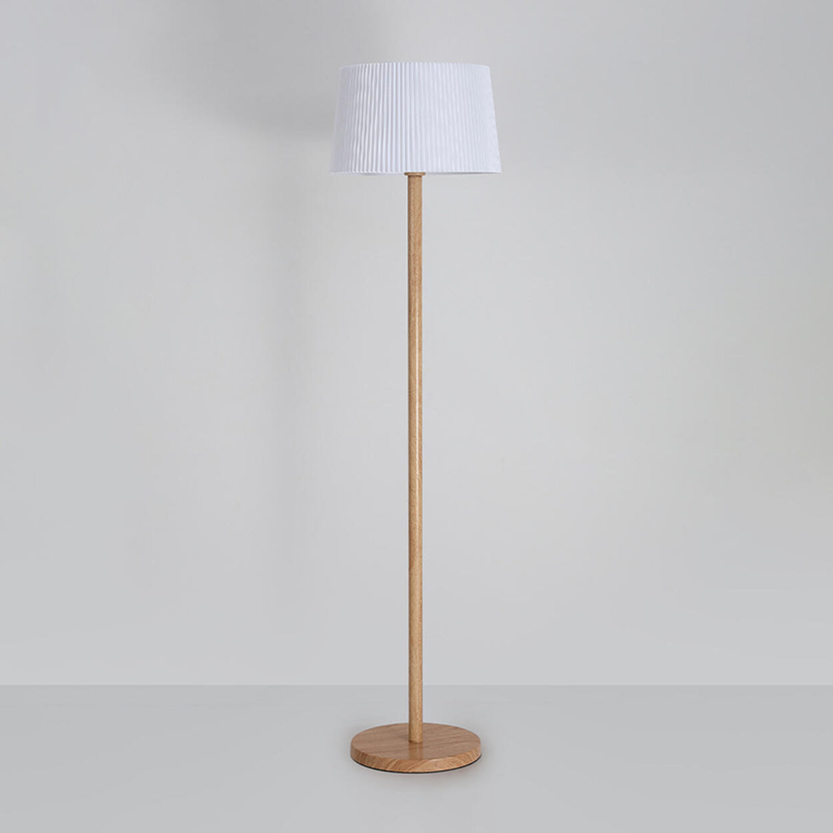 Trendy White Cylinder Walnut Metal Floor Lamp Image - 10