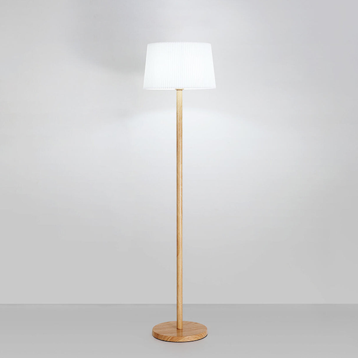 Trendy White Cylinder Walnut Metal Floor Lamp Image - 3