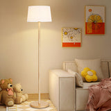 Trendy White Cylinder Walnut Metal Floor Lamp Image - 6