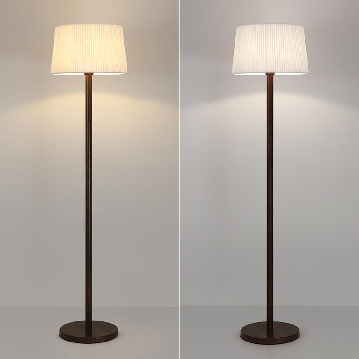 Trendy White Cylinder Walnut Metal Floor Lamp Image - 8