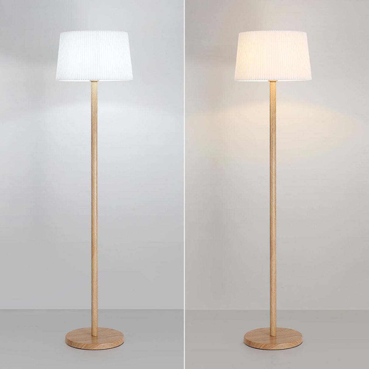 Trendy White Cylinder Walnut Metal Floor Lamp Image - 9