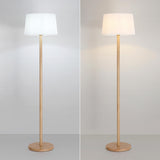 Trendy White Cylinder Walnut Metal Floor Lamp Image - 9