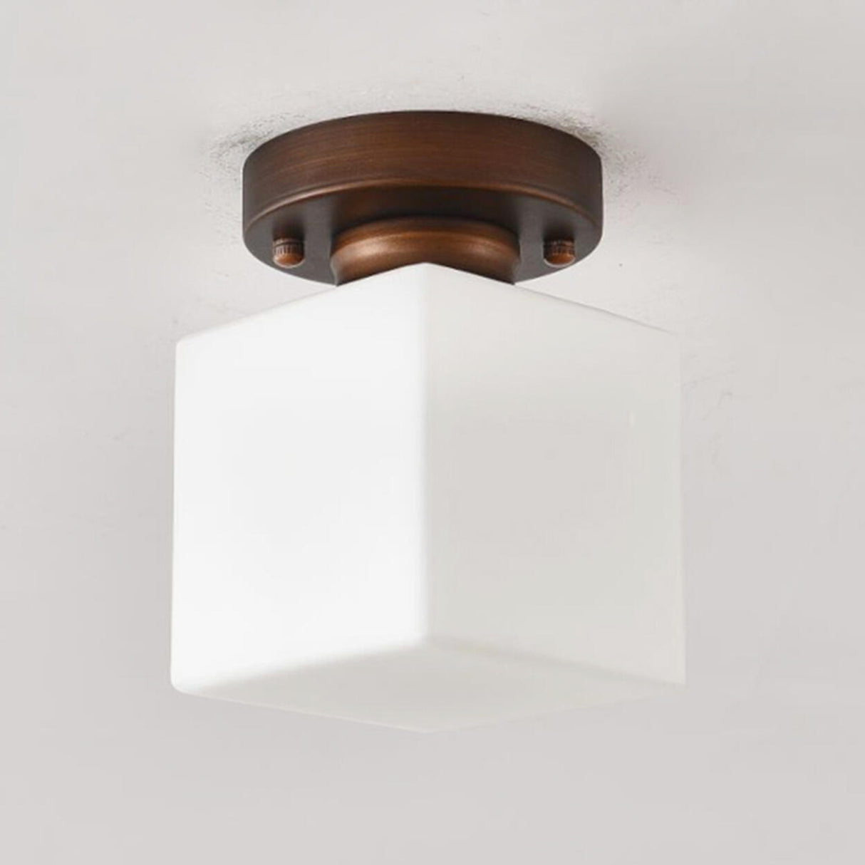 Trendy White Glass Cube Brown Semi-Flush Mount Lamp Image - 10