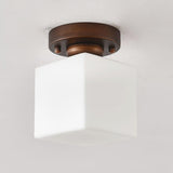 Trendy White Glass Cube Brown Semi-Flush Mount Lamp Image - 10