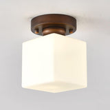 Trendy White Glass Cube Brown Semi-Flush Mount Lamp Image - 11