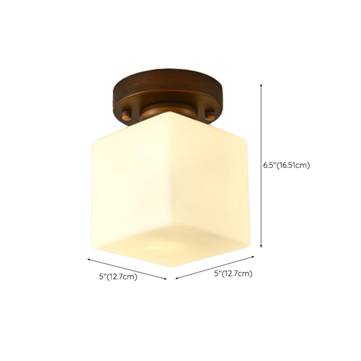 Trendy White Glass Cube Brown Semi-Flush Mount Lamp 