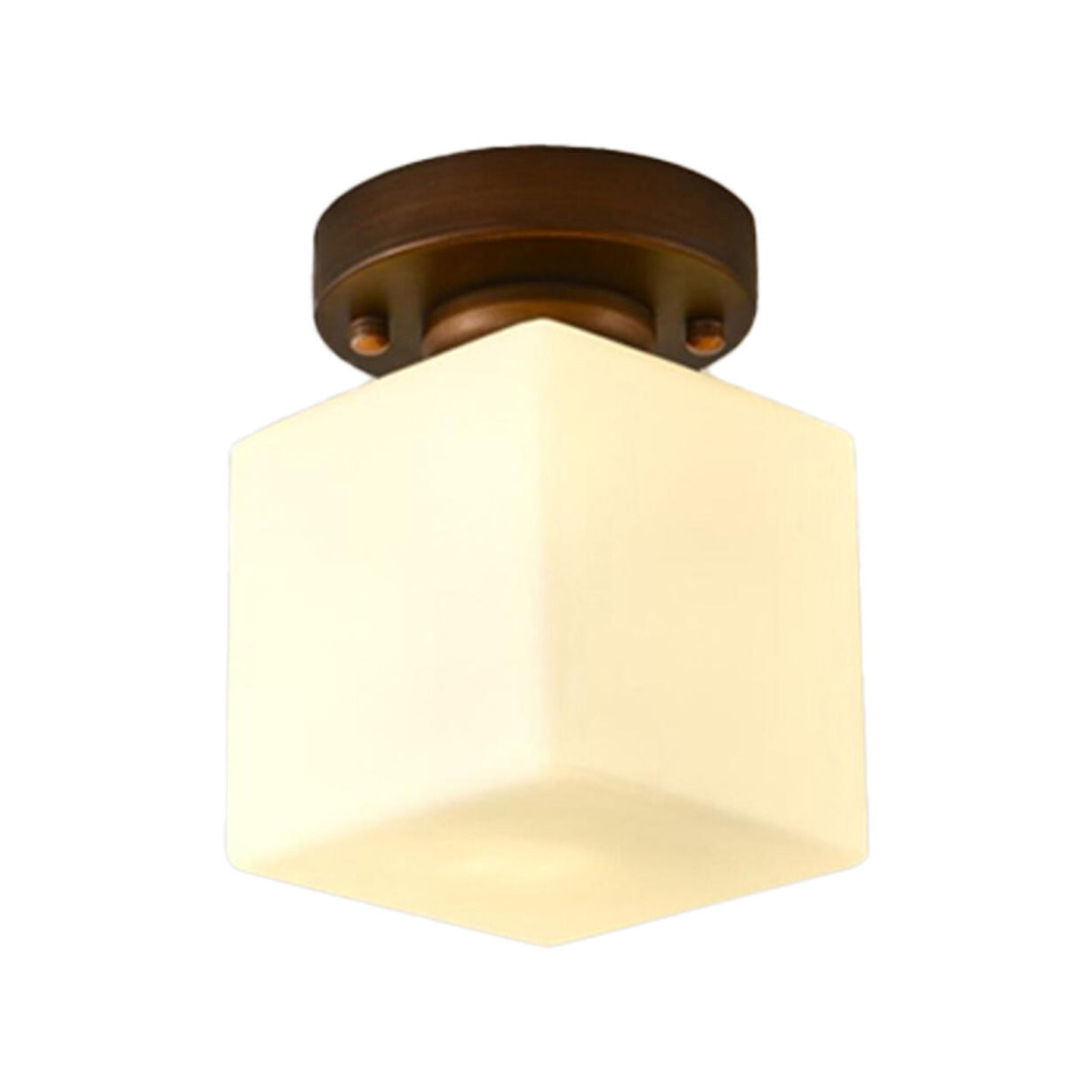 Trendy White Glass Cube Brown Semi-Flush Mount Lamp Image - 7