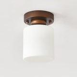 Trendy White Glass Cube Brown Semi-Flush Mount Lamp Image - 8