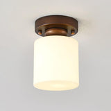 Trendy White Glass Cube Brown Semi-Flush Mount Lamp Image - 9