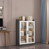 Trendy White Glass Doors Vertical Wooden Bookcases Image - 16