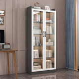 Trendy White Glass Doors Vertical Wooden Bookcases Image - 19