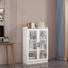 Trendy White Glass Doors Vertical Wooden Bookcases Image - 2