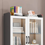 Trendy White Glass Doors Vertical Wooden Bookcases Image - 20