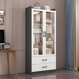 Trendy White Glass Doors Vertical Wooden Bookcases Image - 23