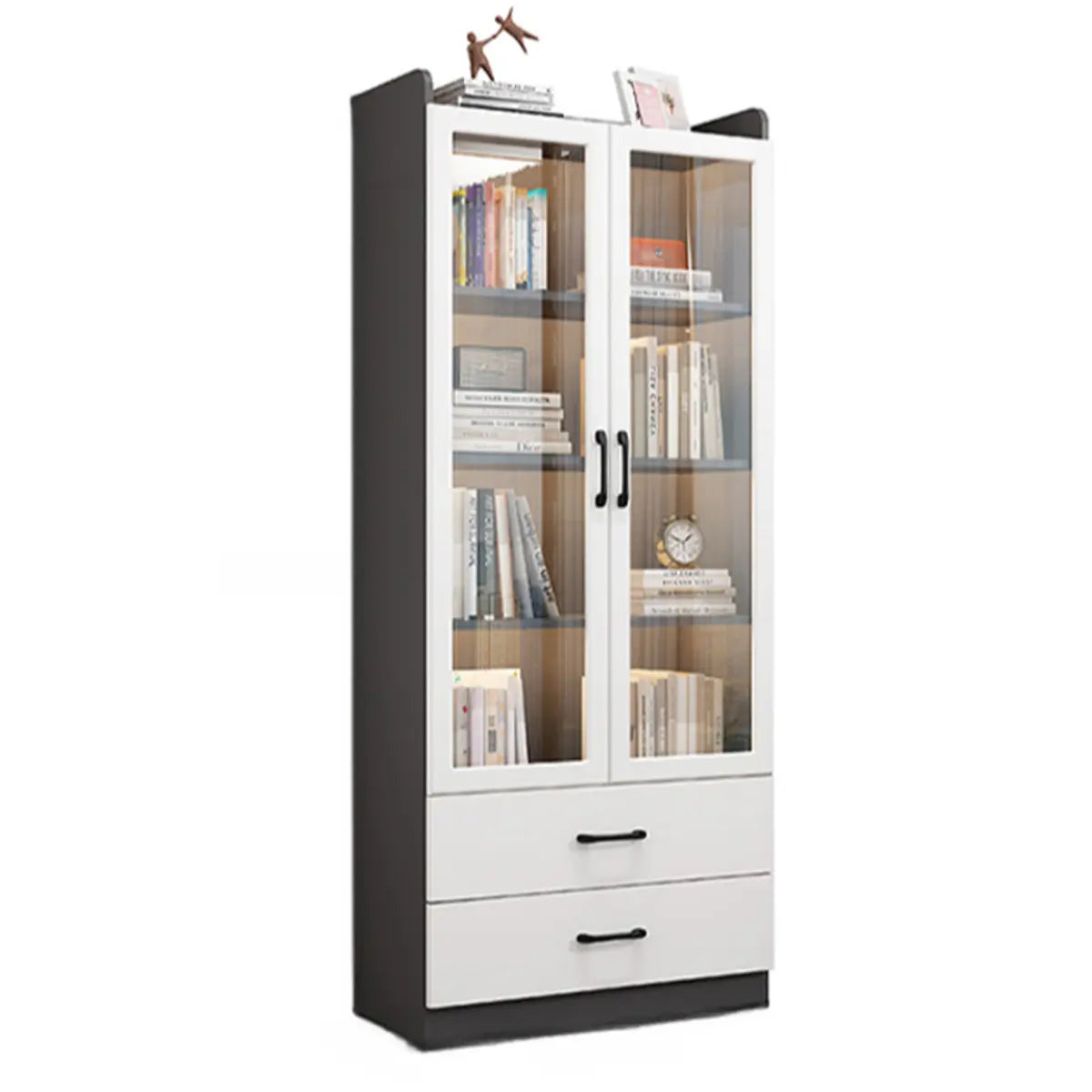 Trendy White Glass Doors Vertical Wooden Bookcases Image - 24