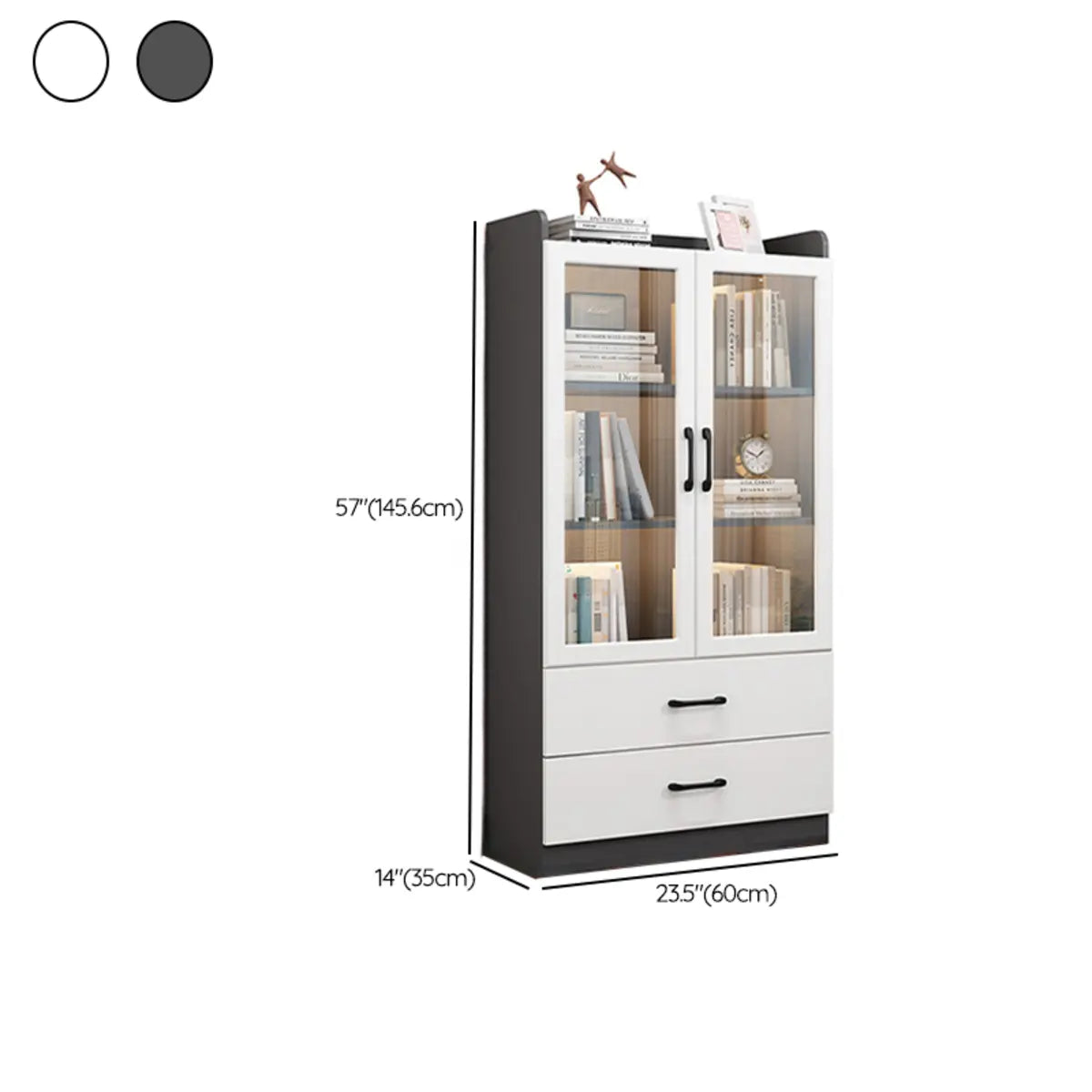 Trendy White Glass Doors Vertical Wooden Bookcases Image - 29