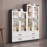 Trendy White Glass Doors Vertical Wooden Bookcases Image - 3