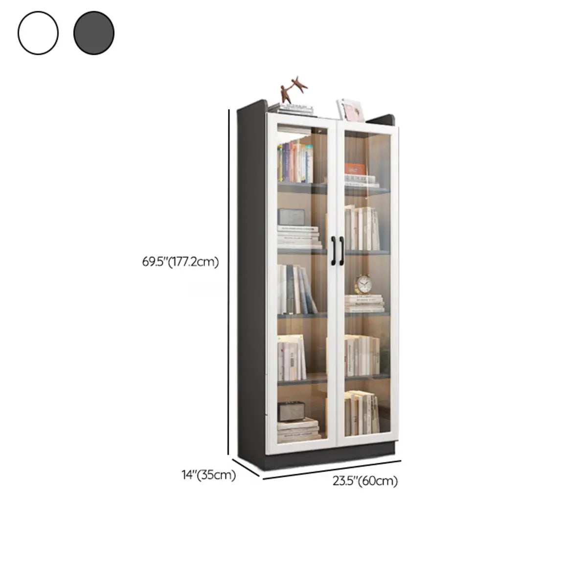 Trendy White Glass Doors Vertical Wooden Bookcases Image - 30