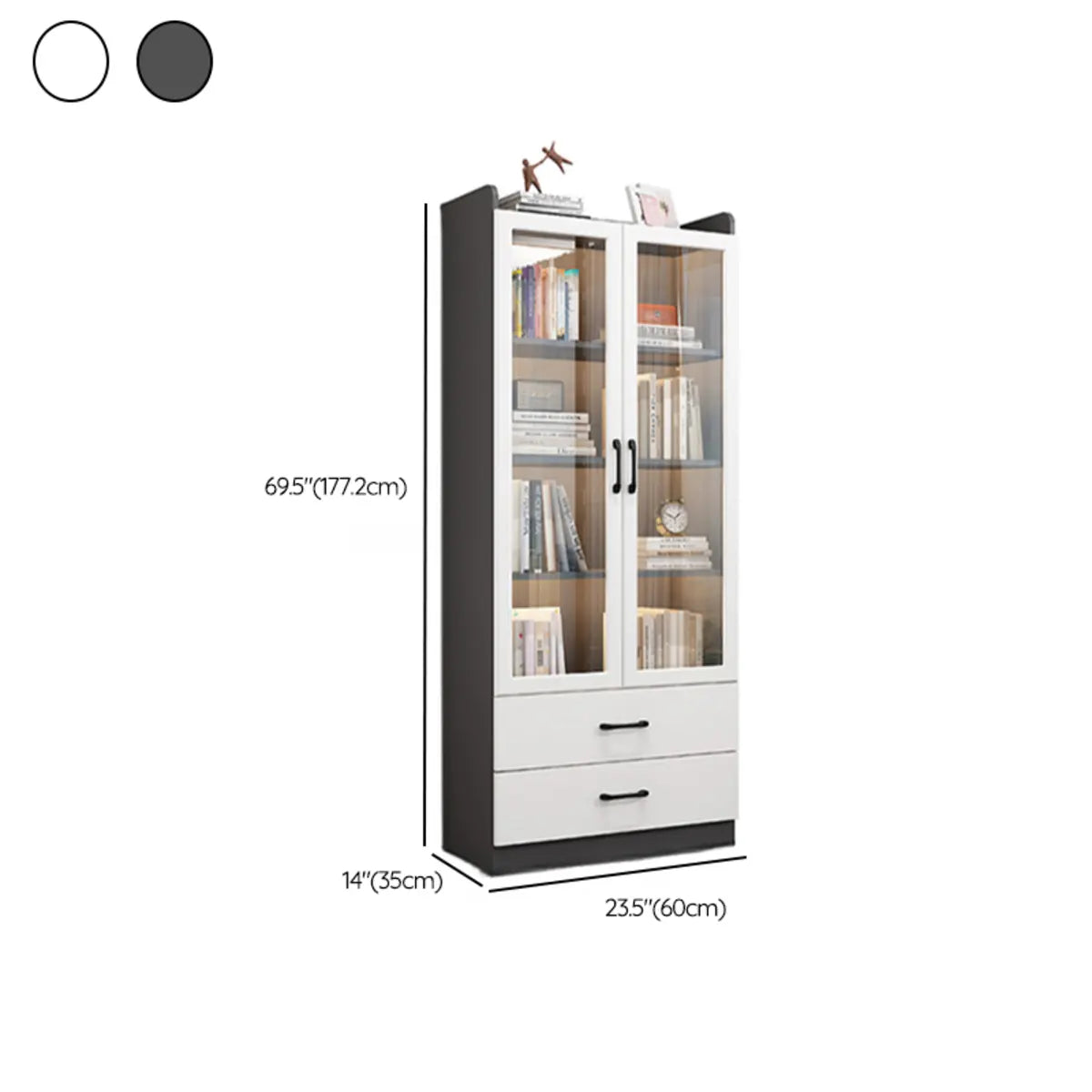 Trendy White Glass Doors Vertical Wooden Bookcases Image - 31