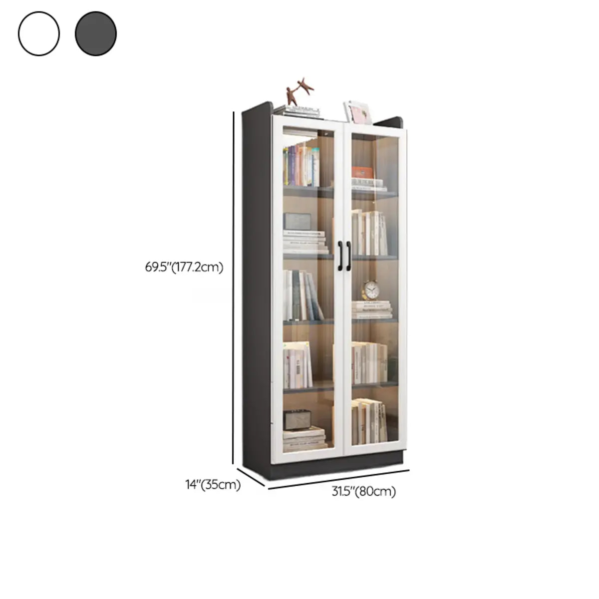 Trendy White Glass Doors Vertical Wooden Bookcases Image - 36