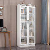 Trendy White Glass Doors Vertical Wooden Bookcases Image - 5