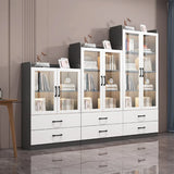 Trendy White Glass Doors Vertical Wooden Bookcases Image - 6