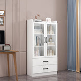 Trendy White Glass Doors Vertical Wooden Bookcases Image - 9