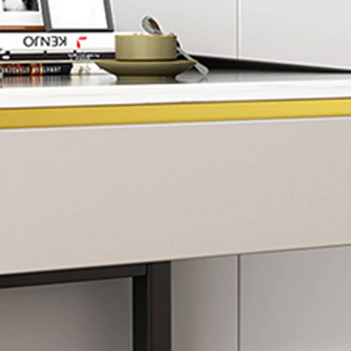 Trendy White Wood Drawers H-Shape Single Computer Desk Image - 11