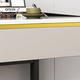 Trendy White Wood Drawers H-Shape Single Computer Desk Image - 11