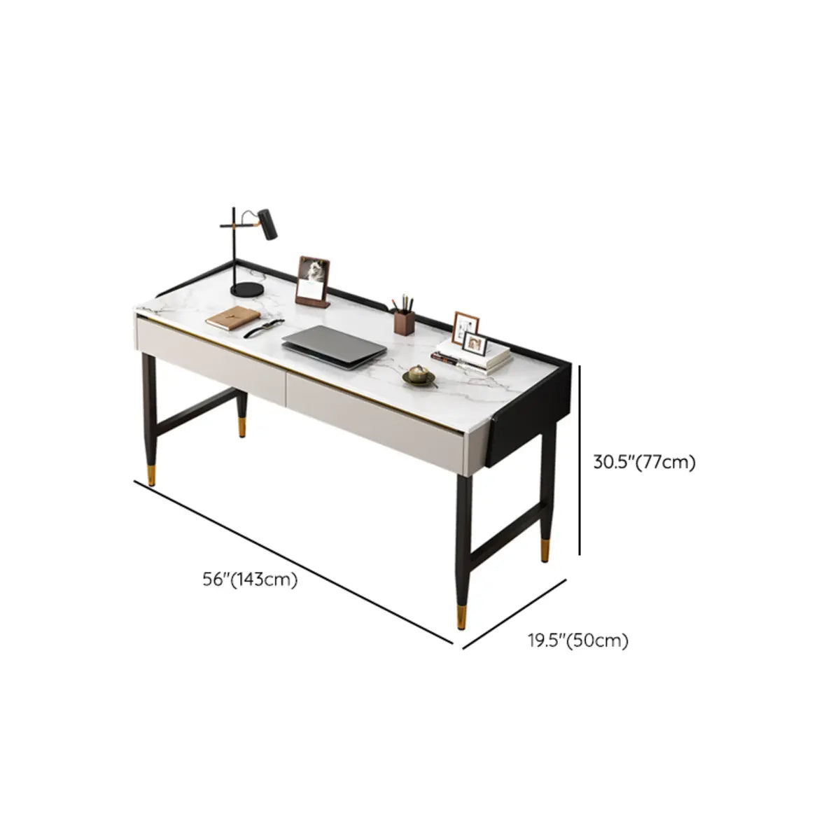 Trendy White Wood Drawers H-Shape Single Computer Desk 