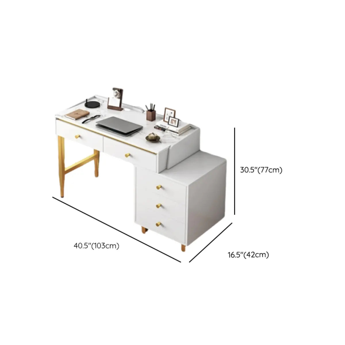 Trendy White Wood Drawers H-Shape Single Computer Desk Image - 14