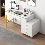 Trendy White Wood Drawers H-Shape Single Computer Desk Image - 3