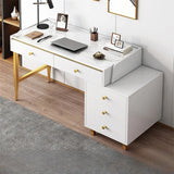 Trendy White Wood Drawers H-Shape Single Computer Desk Image - 6