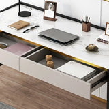 Trendy White Wood Drawers H-Shape Single Computer Desk Image - 8