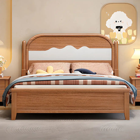 Trendy Wooden Brown Queen Panel Bed with Headboard Image - 1