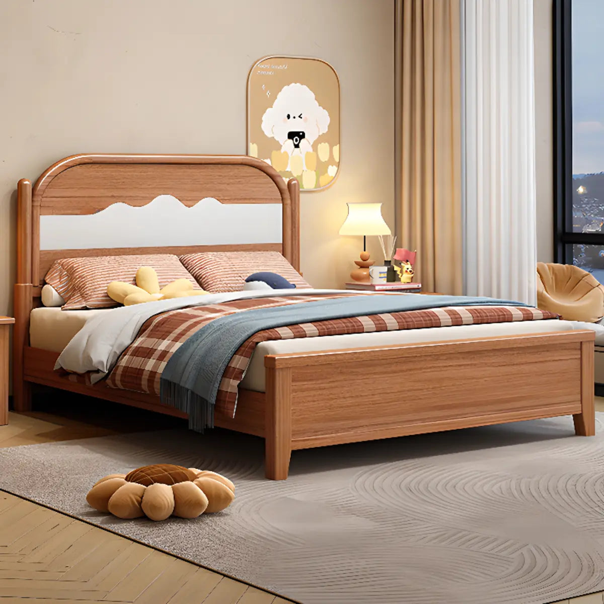 Trendy Wooden Brown Queen Panel Bed with Headboard Image - 2