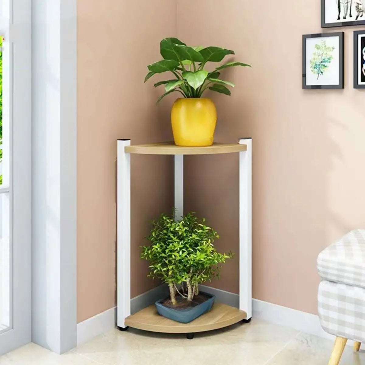 Triangle Corner Wood Display Plant Stand Black-White Image - 14