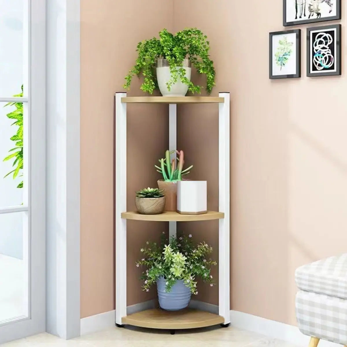 Triangle Corner Wood Display Plant Stand Black-White Image - 15